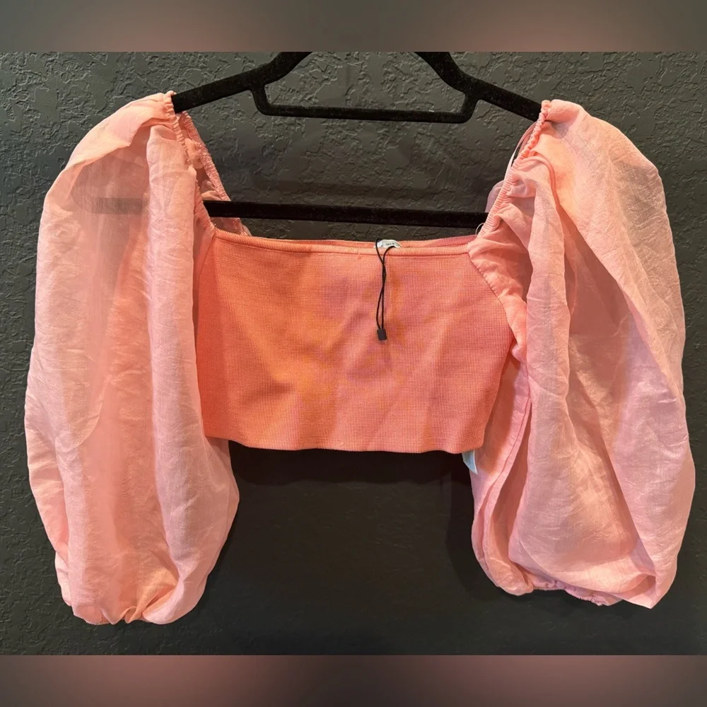 NWOT Zara Pink Organza Crop Top - Picture 2 of 5